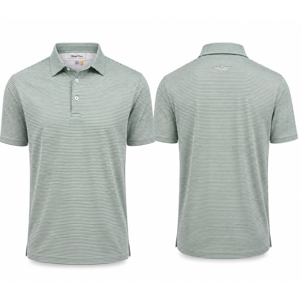 Straight Down Performance Polo Shirt Mens XL  GREEN WHITE STRIPE Golf